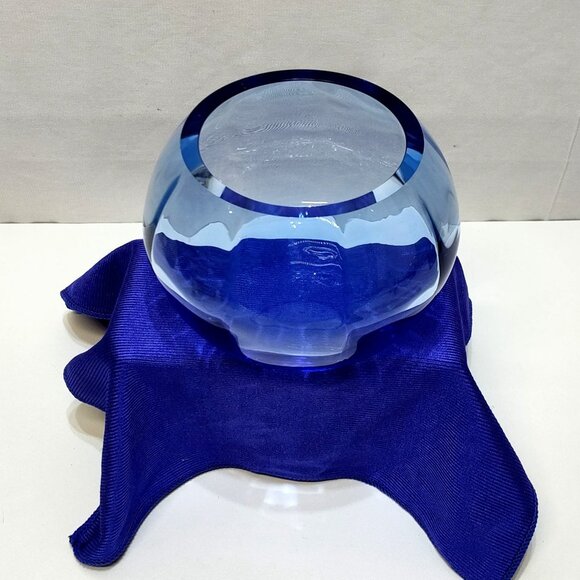 Tiffin Optic Copen Blue Art Glass Bowl Handcrafted Elegant Collectible Vintage - Picture 3 of 10